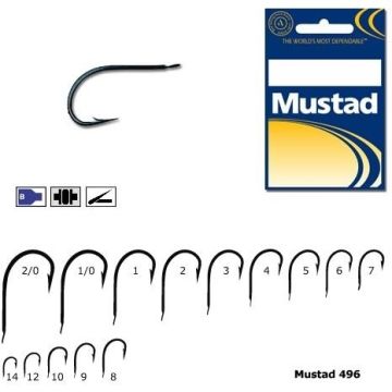 Кука Mustad M496, кована, с обърнат връх, кръгла, синя, 10 бр./плик