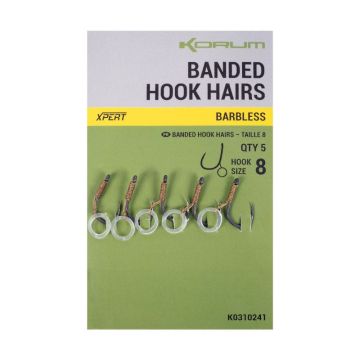 Куки с връв Korum Banded Hook Hairs, без трънен, 5 бр./плик