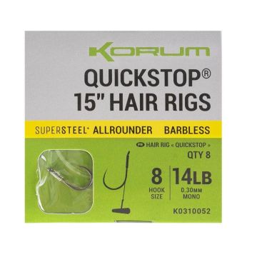 Carlige Legate Korum Dutch Big Fish Quickstop Hair Rigs Barbless, 10cm, 8buc/plic