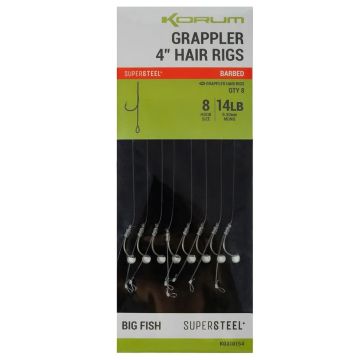 Carlige Legate Korum Grappler Hair Rigs, Barbed, 8bucplic