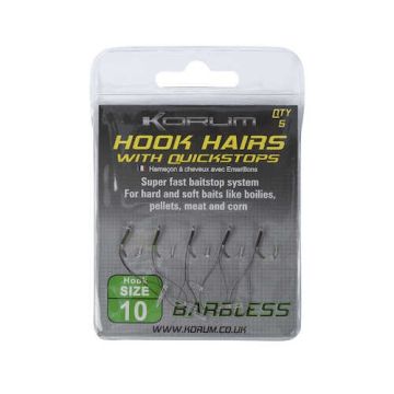 Carlige Legate Korum Hook Hairs with Quickstops, 5bucplic