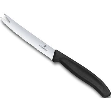 Cutit Victorinox pentru Branza cu Lama Zimtata, 6.7861, Negru, Lama 11cm