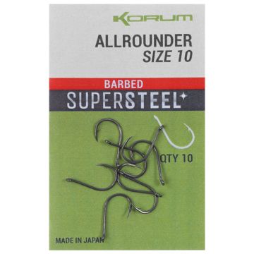 Carlige Korum Allrounder Supersteel Barbed, 10buc/plic