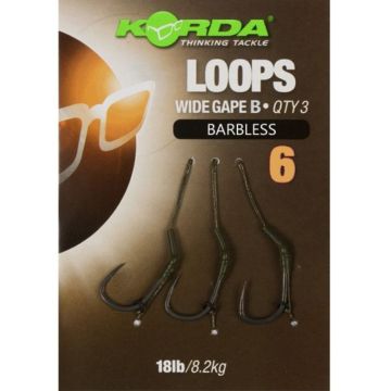 Rig Korda Loop Rigs DF Wide Gape Barbless, 18lb, 3bucplic