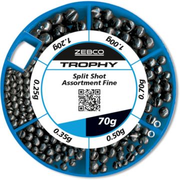 Комплект оловни дробини със цепка Zebco Trophy Fine Split Shot, 70g/кутия