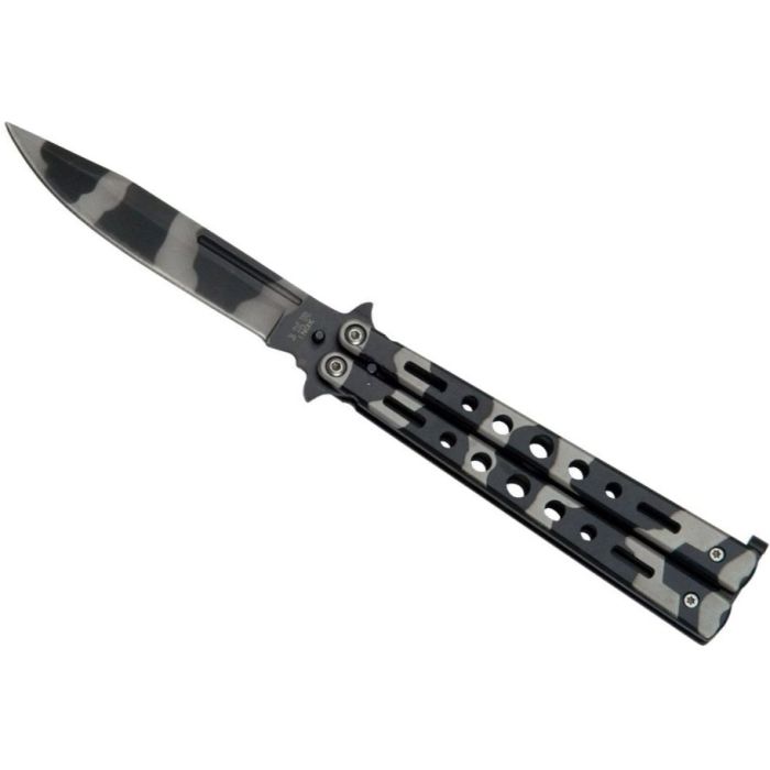 Briceag Butterfly Joker Abanico Camo Coated, Maner din Inox, Lama 10cm