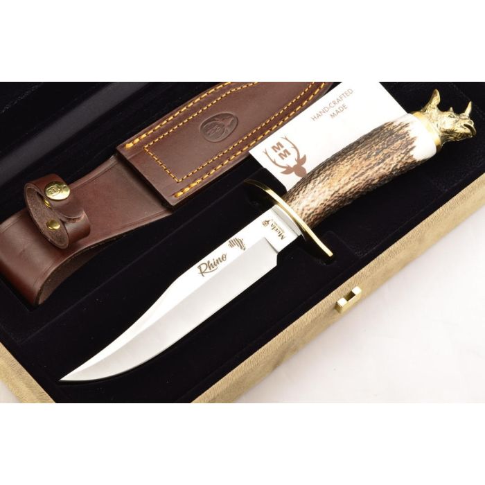 Cutit de Vanatoare Muela RHINO-16BF, MoVa Steel, Stag Deer Horn + Teaca Piele + Cutie Lemn 5