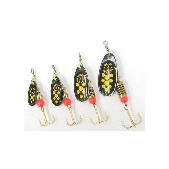 Lingurita Rotativa Mepps Black Fury Yellow Dot, Nr.3, 6.5g
