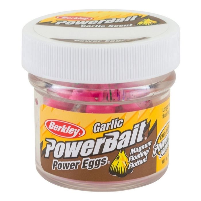 Naluca Berkley PowerBait Power Clear Eggs Floating, Garlic, Clear Green Purple-Pink, 40buc/borcan