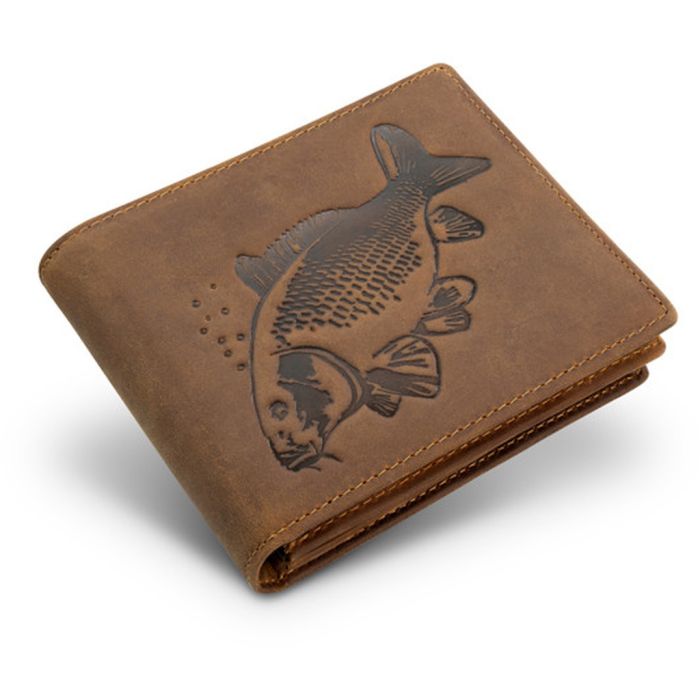 Portofel din Piele Delphin Carp Classic Wallet, Dark Brown, 11.5x10cm